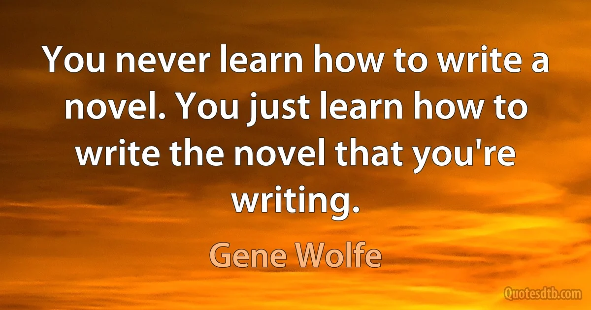 You never learn how to write a novel. You just learn how to write the novel that you're writing. (Gene Wolfe)