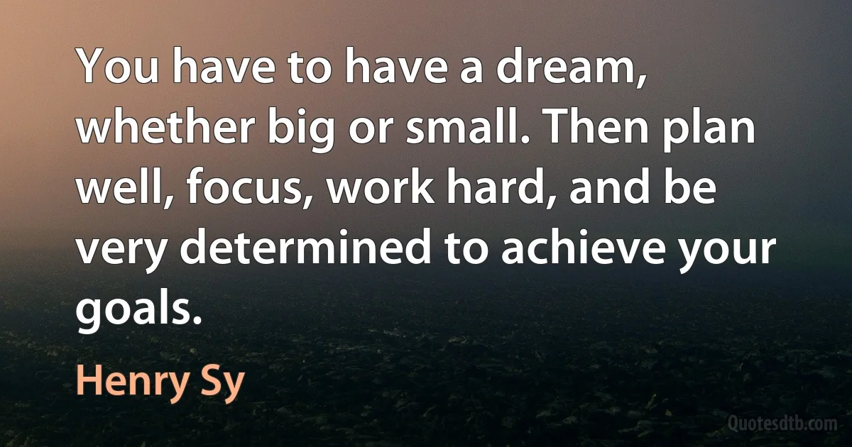 You have to have a dream, whether big or small. Then plan well, focus, work hard, and be very determined to achieve your goals. (Henry Sy)