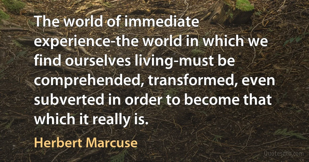 The world of immediate experience-the world in which we find ourselves living-must be comprehended, transformed, even subverted in order to become that which it really is. (Herbert Marcuse)