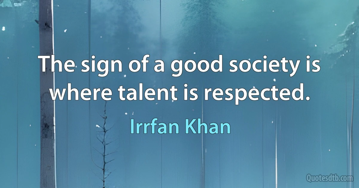 The sign of a good society is where talent is respected. (Irrfan Khan)