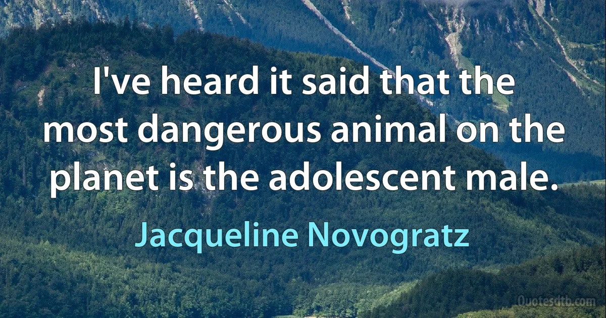 I've heard it said that the most dangerous animal on the planet is the adolescent male. (Jacqueline Novogratz)