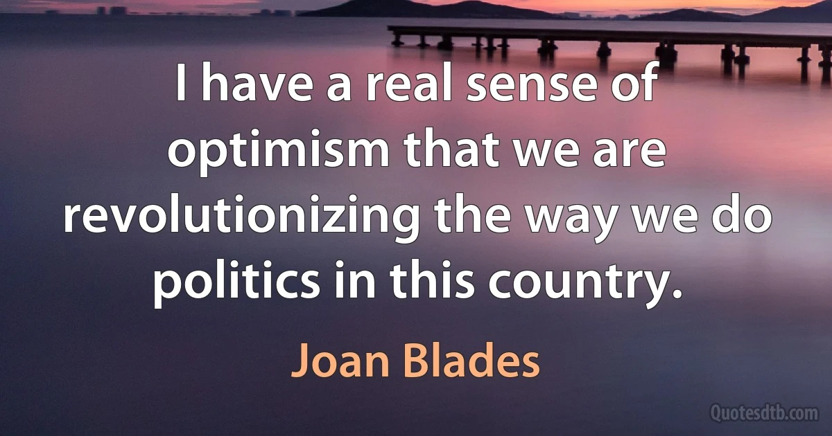 I have a real sense of optimism that we are revolutionizing the way we do politics in this country. (Joan Blades)