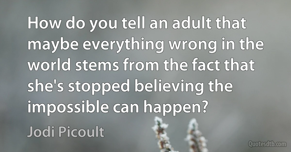 How do you tell an adult that maybe everything wrong in the world stems from the fact that she's stopped believing the impossible can happen? (Jodi Picoult)