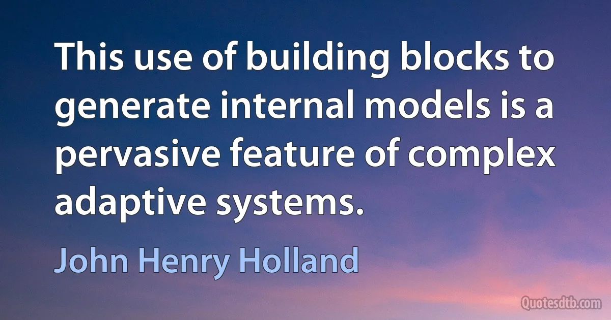 This use of building blocks to generate internal models is a pervasive feature of complex adaptive systems. (John Henry Holland)