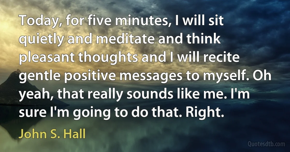 Today, for five minutes, I will sit quietly and meditate and think pleasant thoughts and I will recite gentle positive messages to myself. Oh yeah, that really sounds like me. I'm sure I'm going to do that. Right. (John S. Hall)