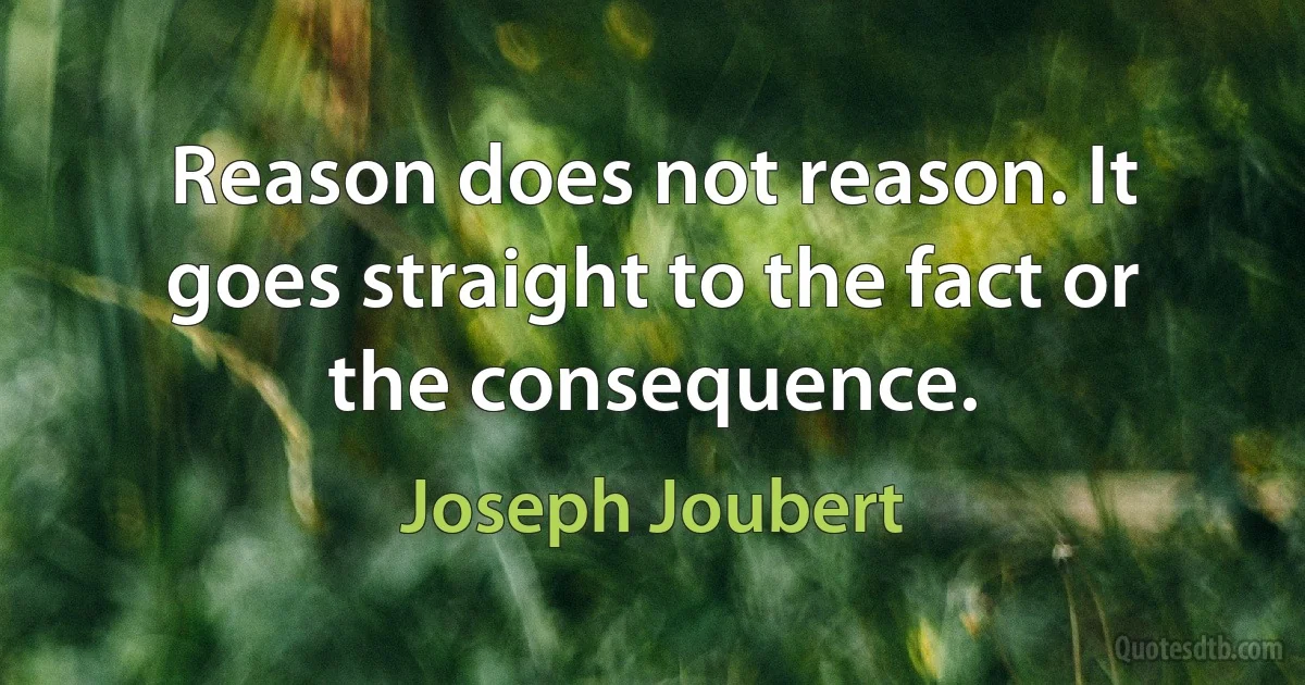 Reason does not reason. It goes straight to the fact or the consequence. (Joseph Joubert)