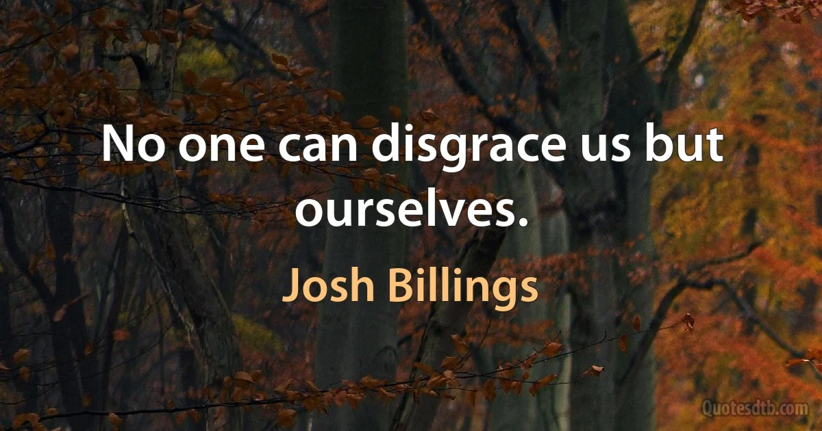 No one can disgrace us but ourselves. (Josh Billings)