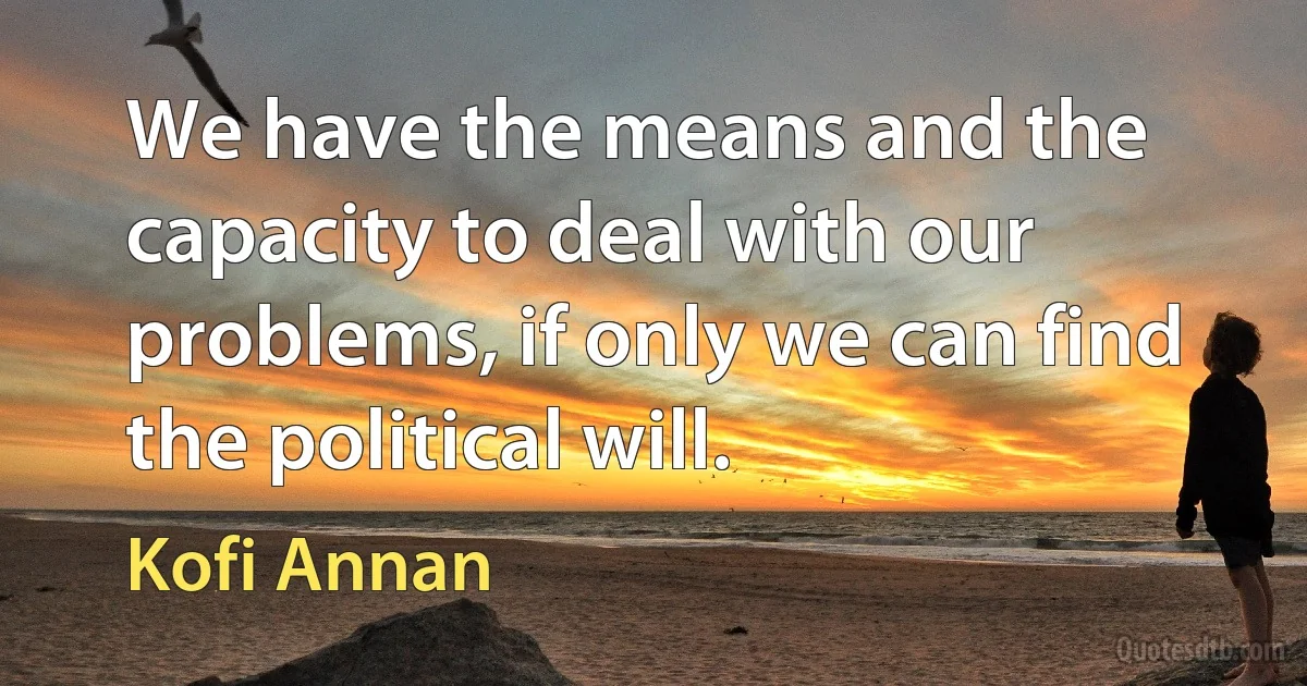 We have the means and the capacity to deal with our problems, if only we can find the political will. (Kofi Annan)