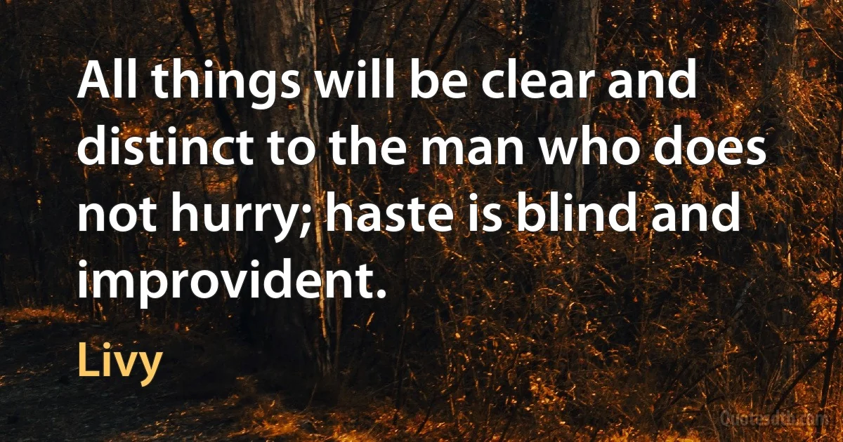 All things will be clear and distinct to the man who does not hurry; haste is blind and improvident. (Livy)