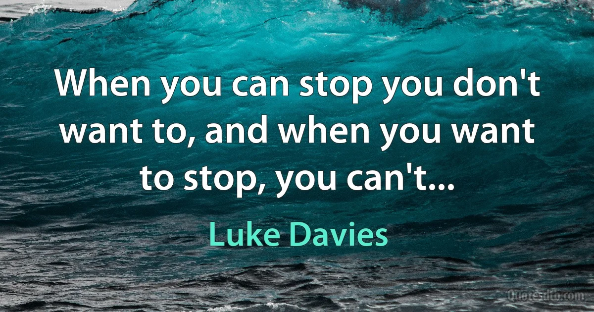 When you can stop you don't want to, and when you want to stop, you can't... (Luke Davies)