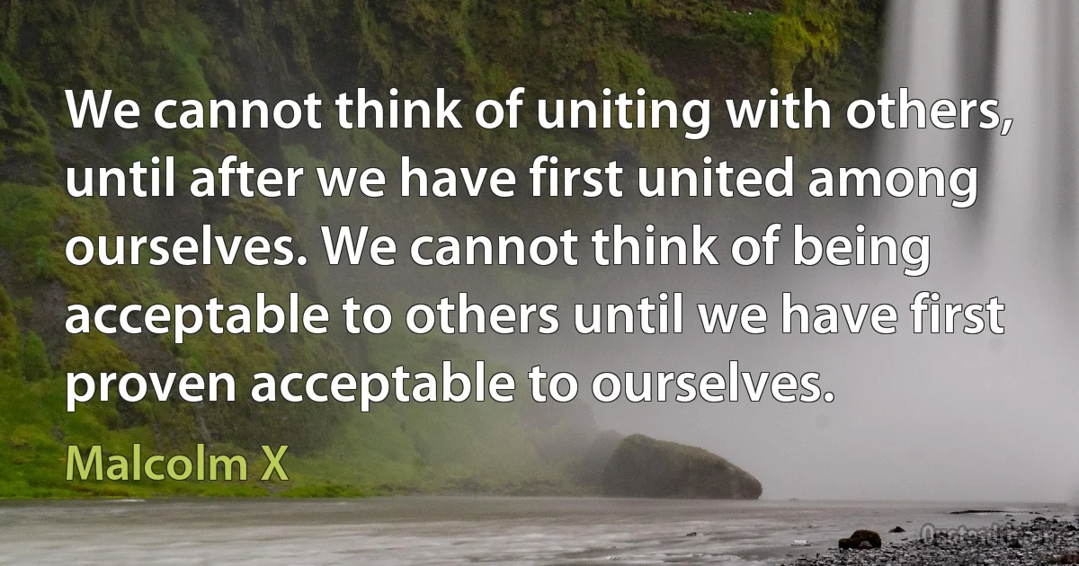 We cannot think of uniting with others, until after we have first united among ourselves. We cannot think of being acceptable to others until we have first proven acceptable to ourselves. (Malcolm X)