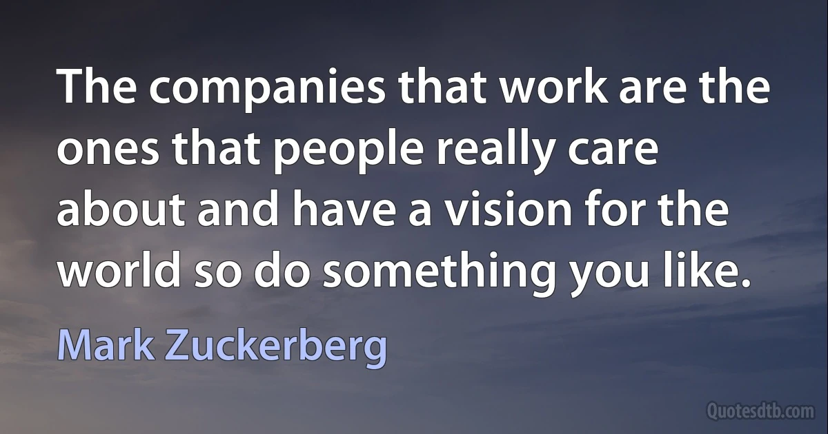 The companies that work are the ones that people really care about and have a vision for the world so do something you like. (Mark Zuckerberg)