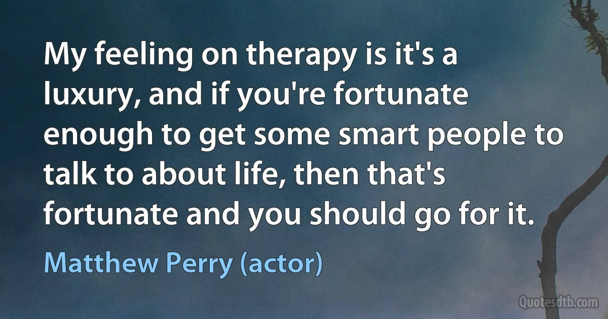 My feeling on therapy is it's a luxury, and if you're fortunate enough to get some smart people to talk to about life, then that's fortunate and you should go for it. (Matthew Perry (actor))