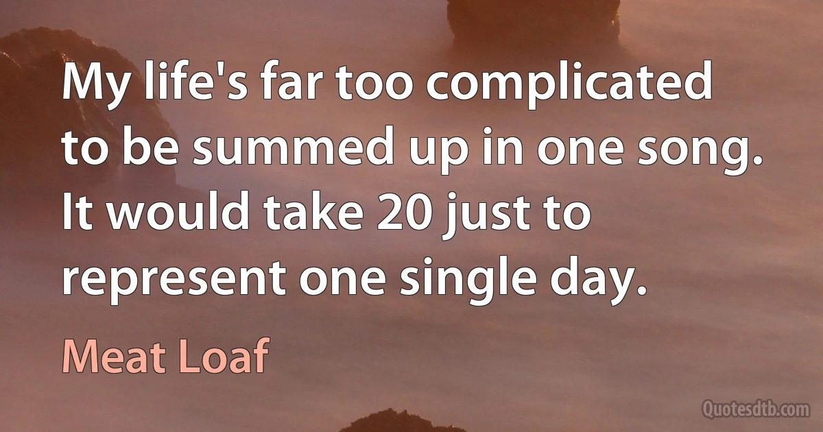 My life's far too complicated to be summed up in one song. It would take 20 just to represent one single day. (Meat Loaf)