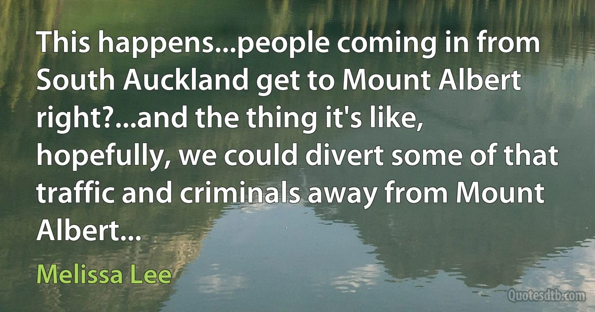 This happens...people coming in from South Auckland get to Mount Albert right?...and the thing it's like, hopefully, we could divert some of that traffic and criminals away from Mount Albert... (Melissa Lee)