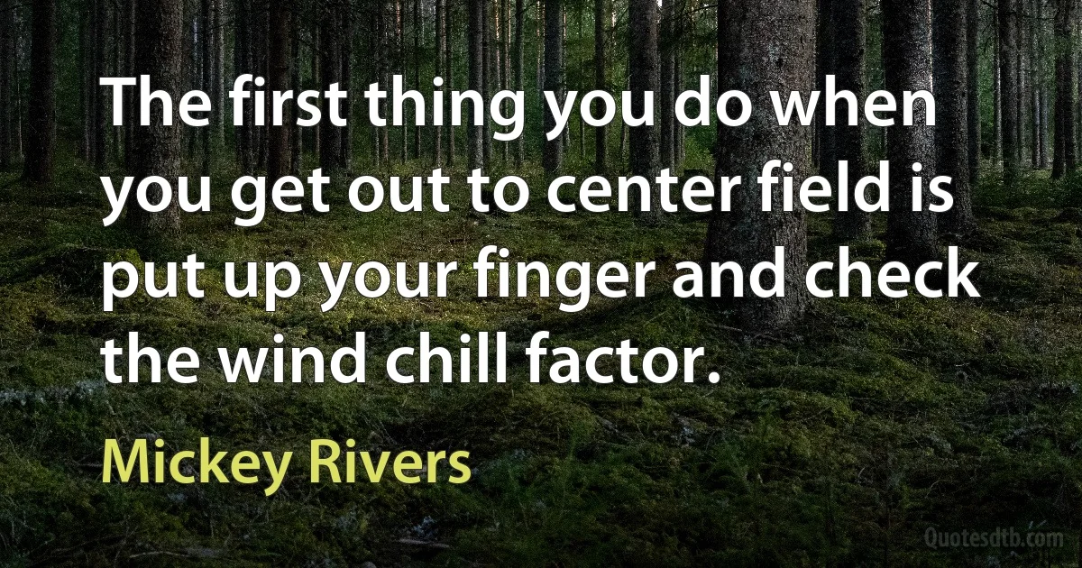 The first thing you do when you get out to center field is put up your finger and check the wind chill factor. (Mickey Rivers)