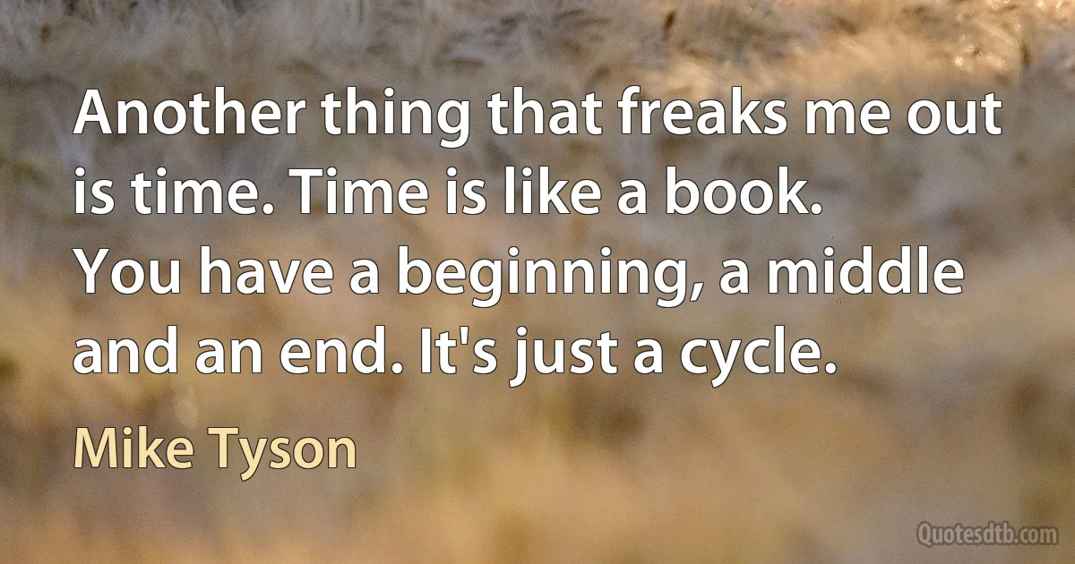 Another thing that freaks me out is time. Time is like a book. You have a beginning, a middle and an end. It's just a cycle. (Mike Tyson)