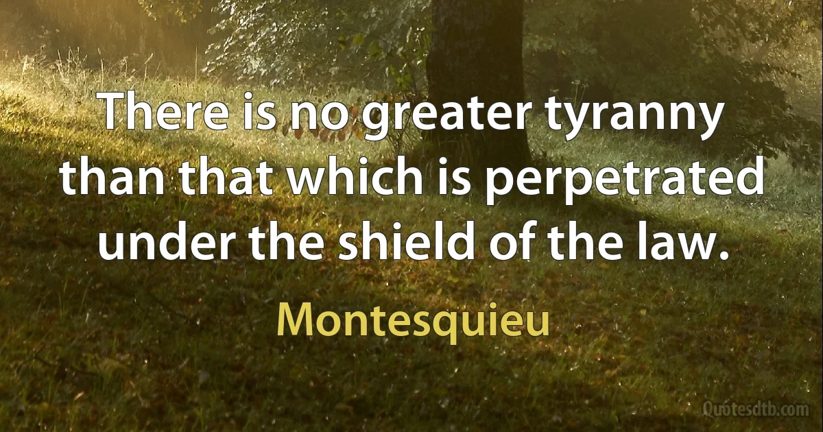 There is no greater tyranny than that which is perpetrated under the shield of the law. (Montesquieu)