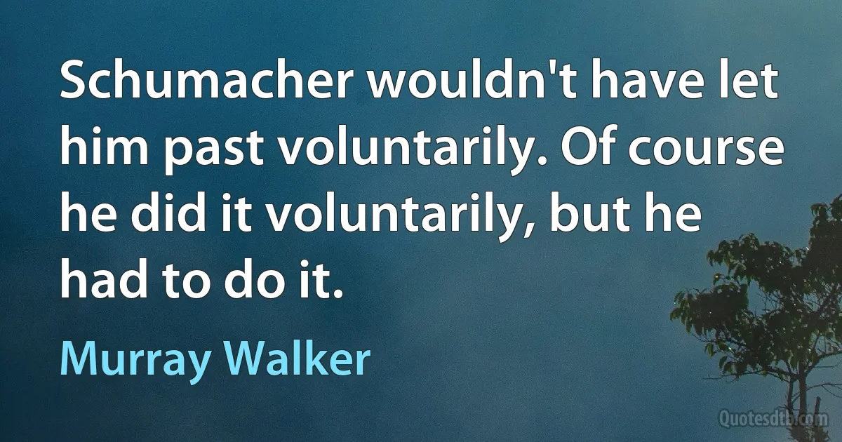 Schumacher wouldn't have let him past voluntarily. Of course he did it voluntarily, but he had to do it. (Murray Walker)