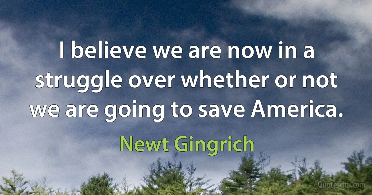 I believe we are now in a struggle over whether or not we are going to save America. (Newt Gingrich)