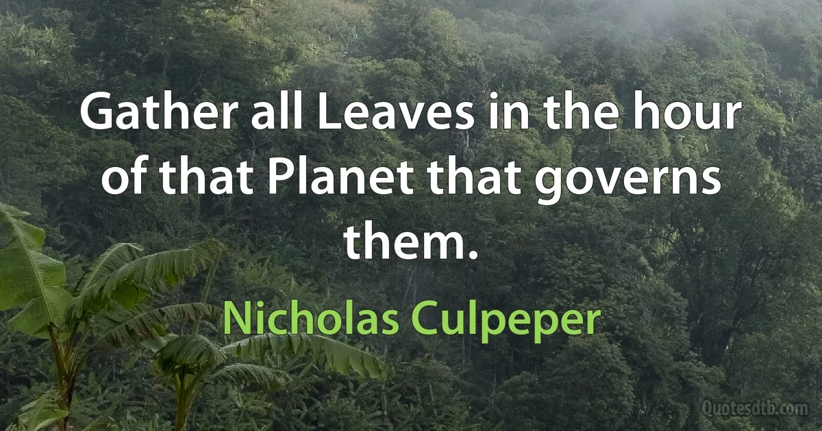 Gather all Leaves in the hour of that Planet that governs them. (Nicholas Culpeper)