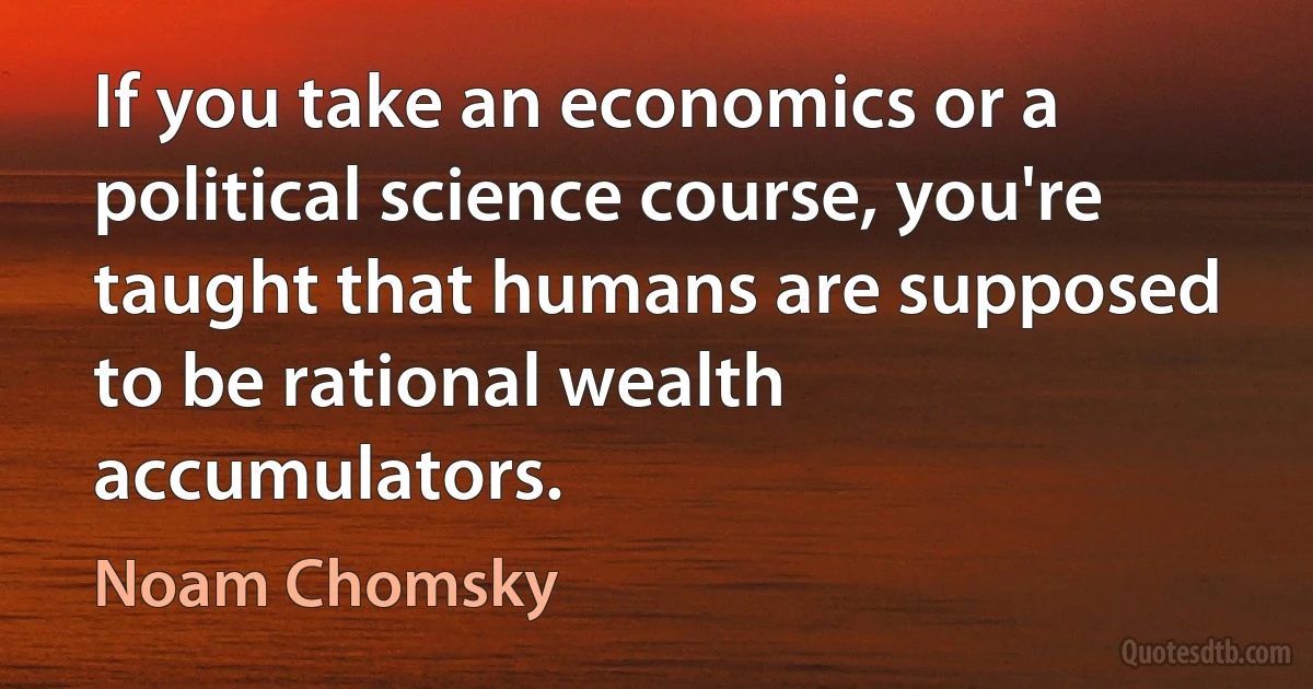 If you take an economics or a political science course, you're taught that humans are supposed to be rational wealth accumulators. (Noam Chomsky)