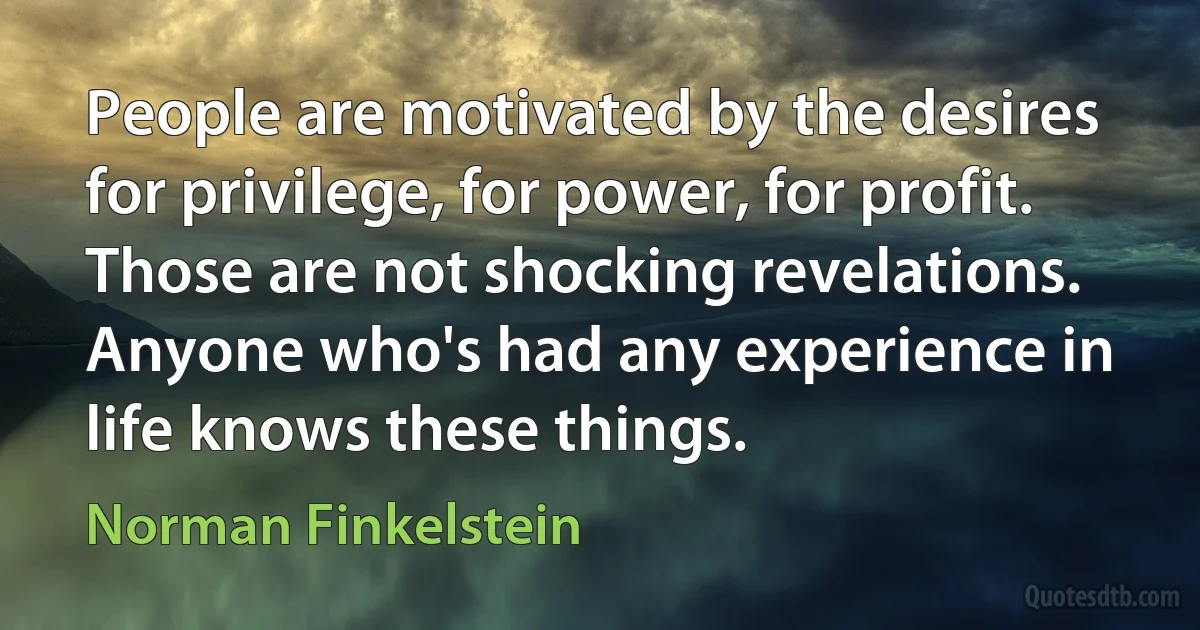 People are motivated by the desires for privilege, for power, for profit. Those are not shocking revelations. Anyone who's had any experience in life knows these things. (Norman Finkelstein)