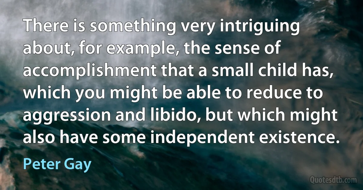 There is something very intriguing about, for example, the sense of accomplishment that a small child has, which you might be able to reduce to aggression and libido, but which might also have some independent existence. (Peter Gay)