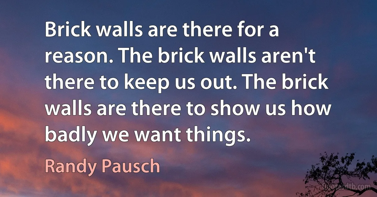 Brick walls are there for a reason. The brick walls aren't there to keep us out. The brick walls are there to show us how badly we want things. (Randy Pausch)