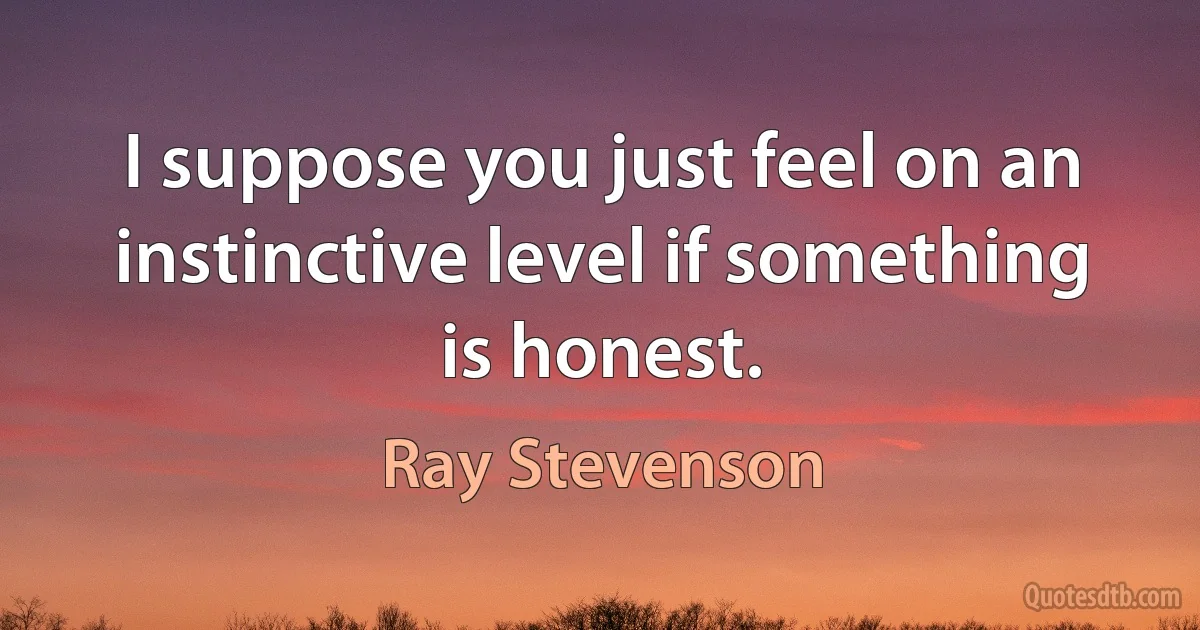 I suppose you just feel on an instinctive level if something is honest. (Ray Stevenson)