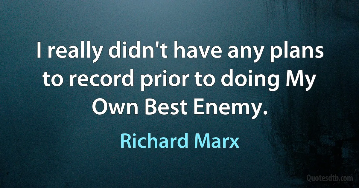 I really didn't have any plans to record prior to doing My Own Best Enemy. (Richard Marx)