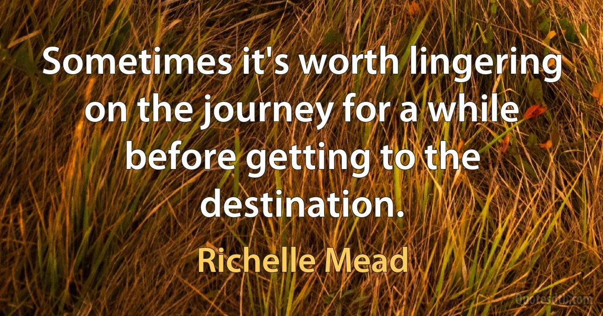 Sometimes it's worth lingering on the journey for a while before getting to the destination. (Richelle Mead)