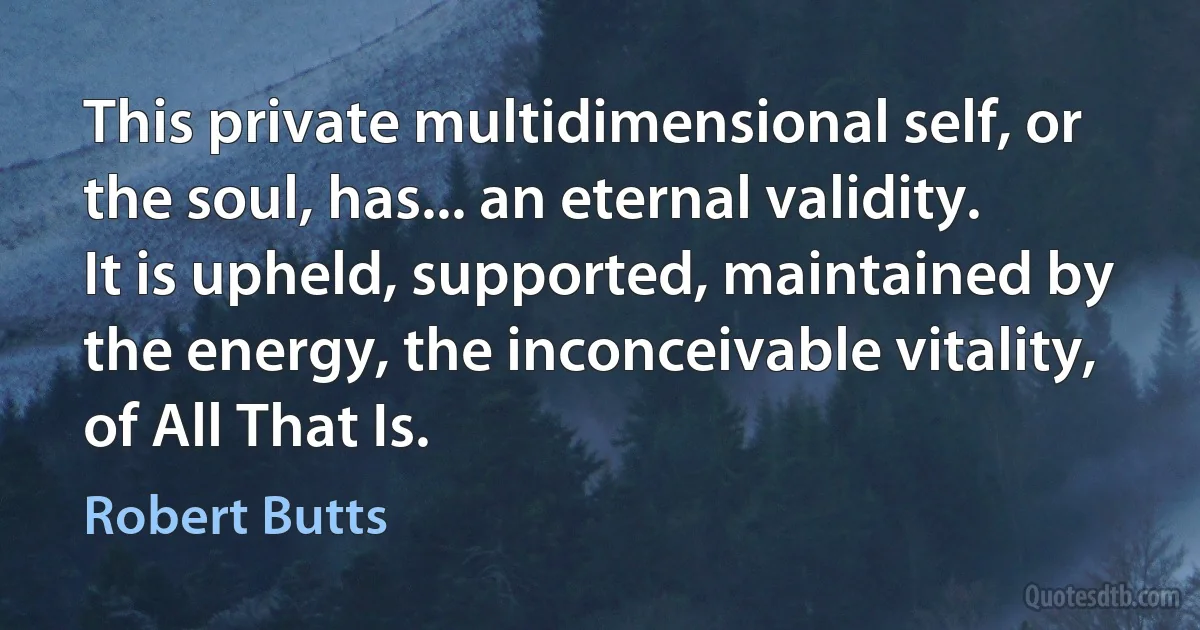 This private multidimensional self, or the soul, has... an eternal validity. It is upheld, supported, maintained by the energy, the inconceivable vitality, of All That Is. (Robert Butts)