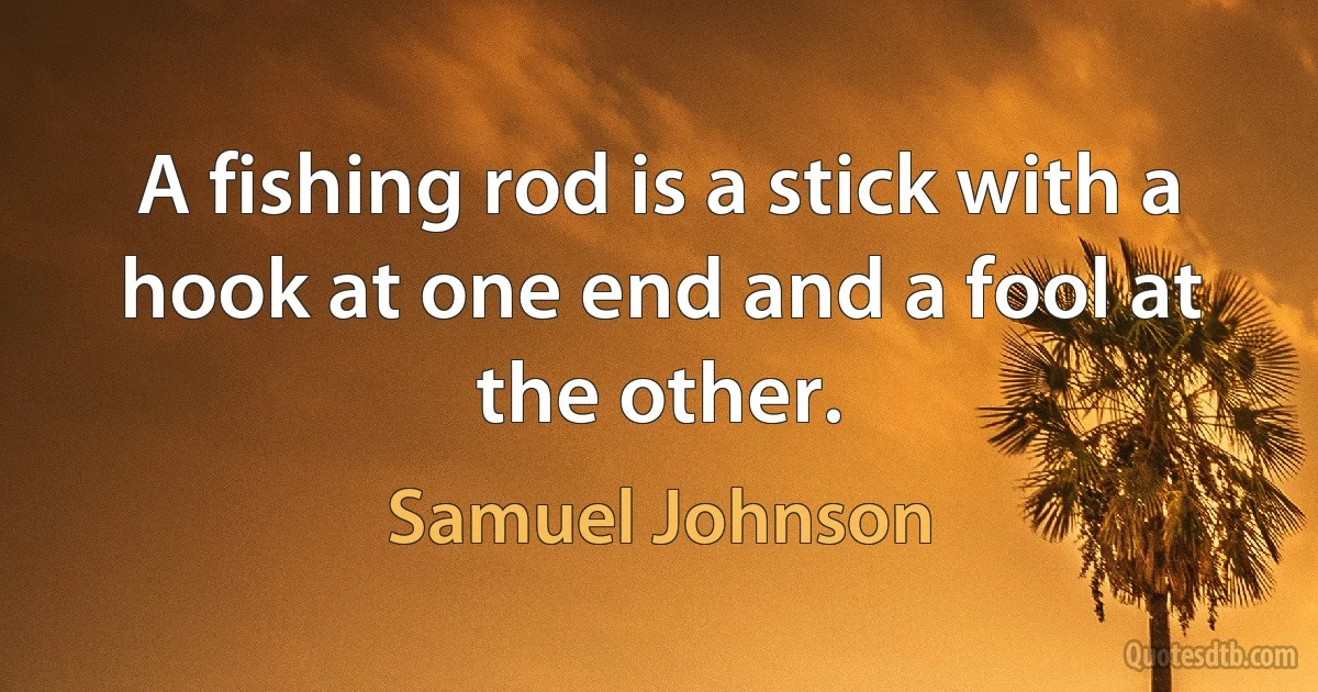 A fishing rod is a stick with a hook at one end and a fool at the other. (Samuel Johnson)