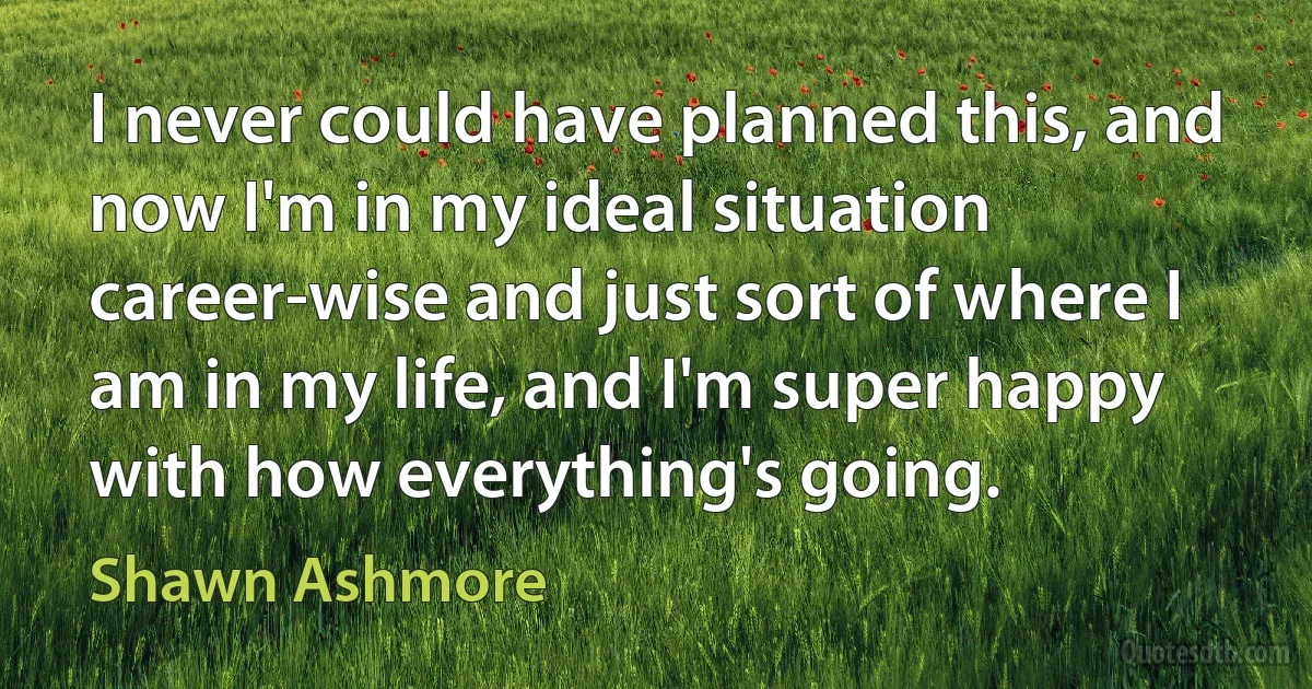 I never could have planned this, and now I'm in my ideal situation career-wise and just sort of where I am in my life, and I'm super happy with how everything's going. (Shawn Ashmore)