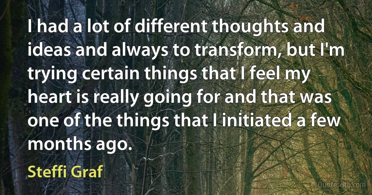 I had a lot of different thoughts and ideas and always to transform, but I'm trying certain things that I feel my heart is really going for and that was one of the things that I initiated a few months ago. (Steffi Graf)