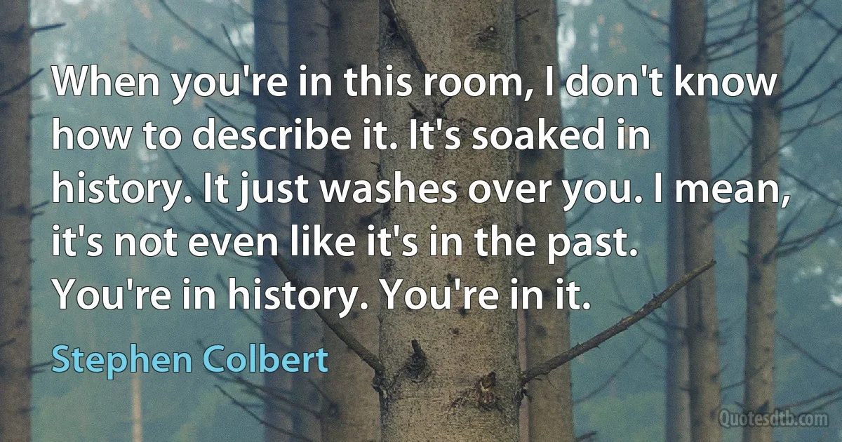 When you're in this room, I don't know how to describe it. It's soaked in history. It just washes over you. I mean, it's not even like it's in the past. You're in history. You're in it. (Stephen Colbert)