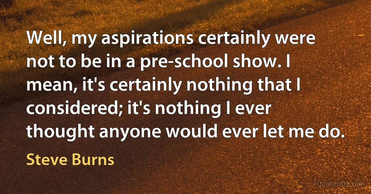 Well, my aspirations certainly were not to be in a pre-school show. I mean, it's certainly nothing that I considered; it's nothing I ever thought anyone would ever let me do. (Steve Burns)