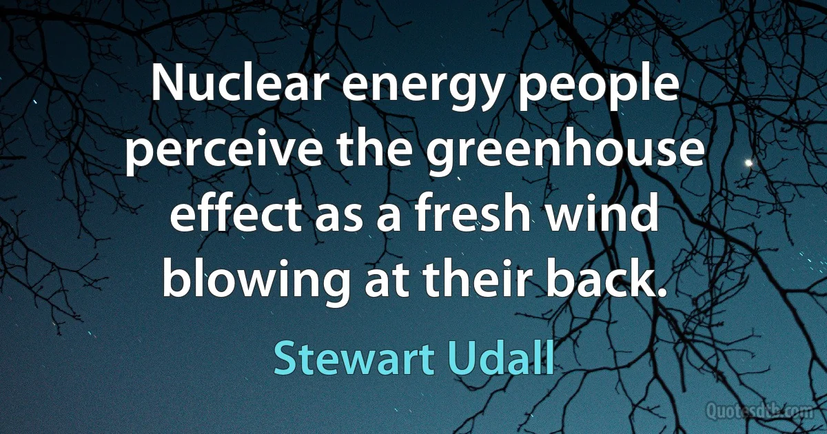 Nuclear energy people perceive the greenhouse effect as a fresh wind blowing at their back. (Stewart Udall)