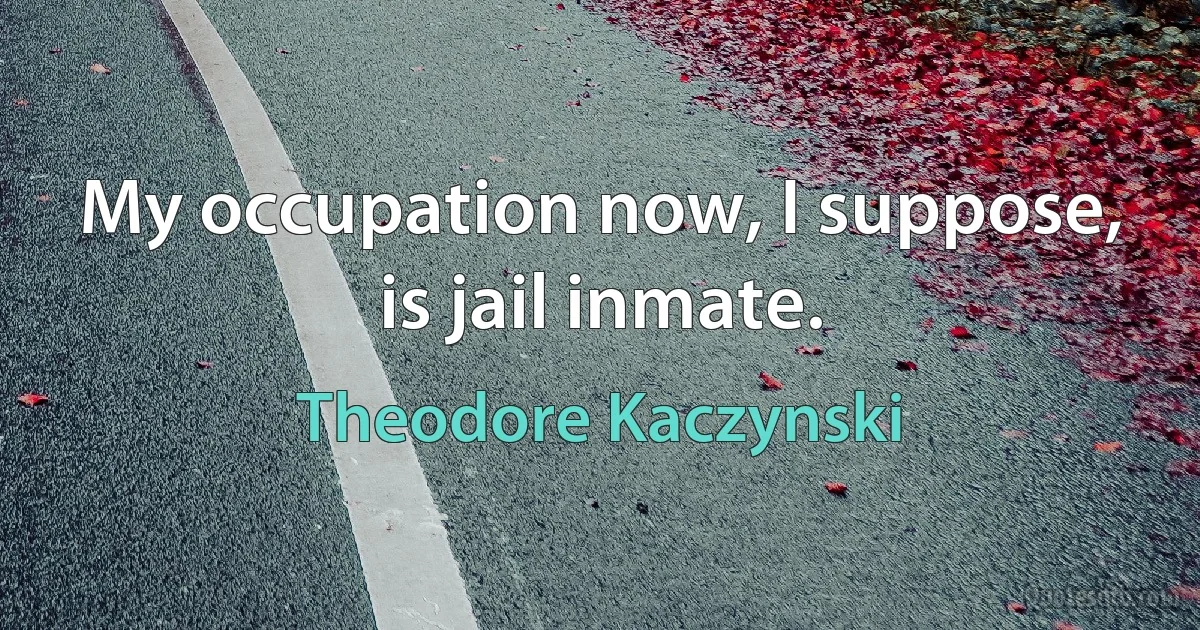 My occupation now, I suppose, is jail inmate. (Theodore Kaczynski)