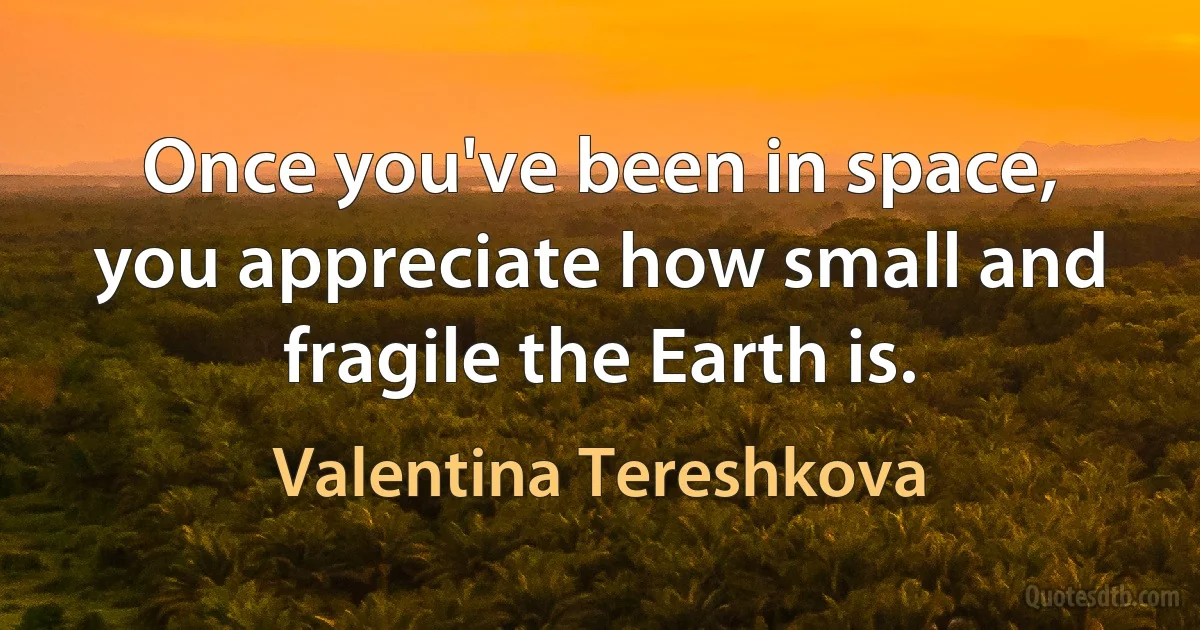 Once you've been in space, you appreciate how small and fragile the Earth is. (Valentina Tereshkova)