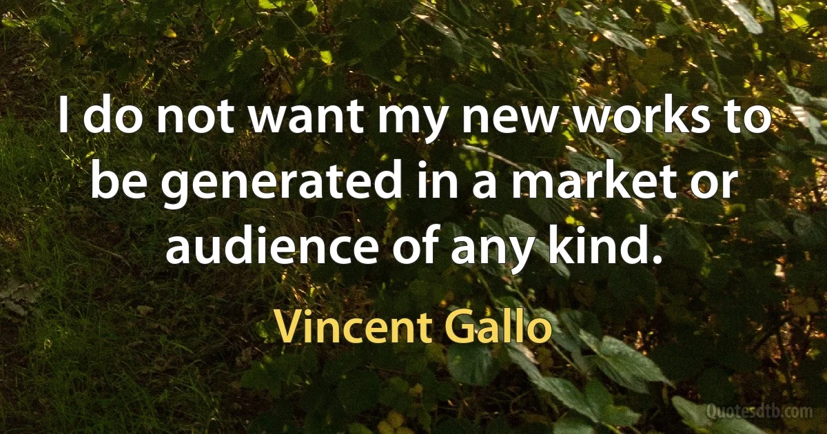 I do not want my new works to be generated in a market or audience of any kind. (Vincent Gallo)