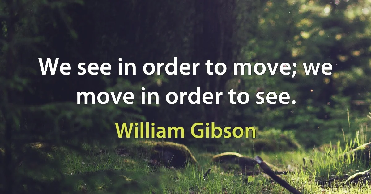 We see in order to move; we move in order to see. (William Gibson)