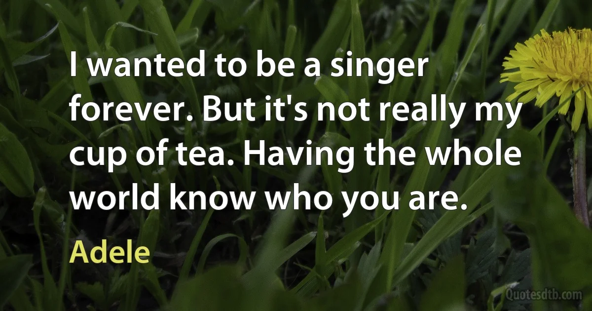 I wanted to be a singer forever. But it's not really my cup of tea. Having the whole world know who you are. (Adele)