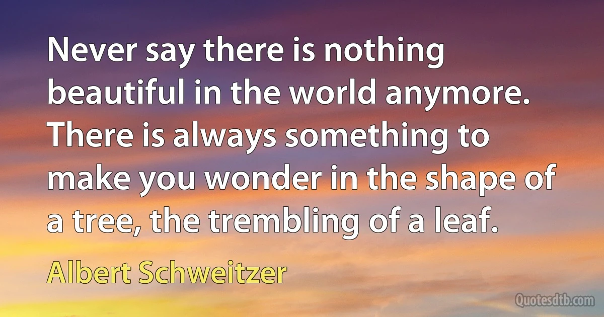 Never say there is nothing beautiful in the world anymore. There is always something to make you wonder in the shape of a tree, the trembling of a leaf. (Albert Schweitzer)