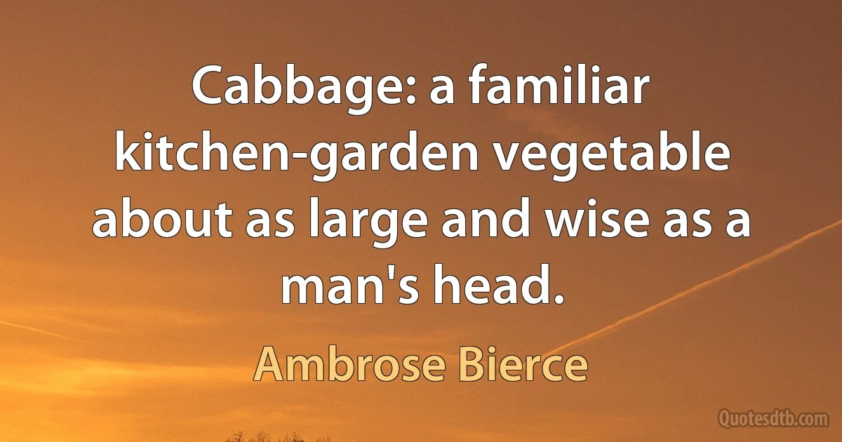 Cabbage: a familiar kitchen-garden vegetable about as large and wise as a man's head. (Ambrose Bierce)