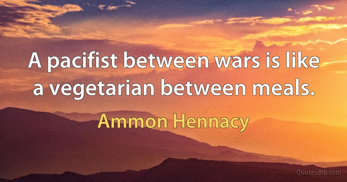 A pacifist between wars is like a vegetarian between meals. (Ammon Hennacy)