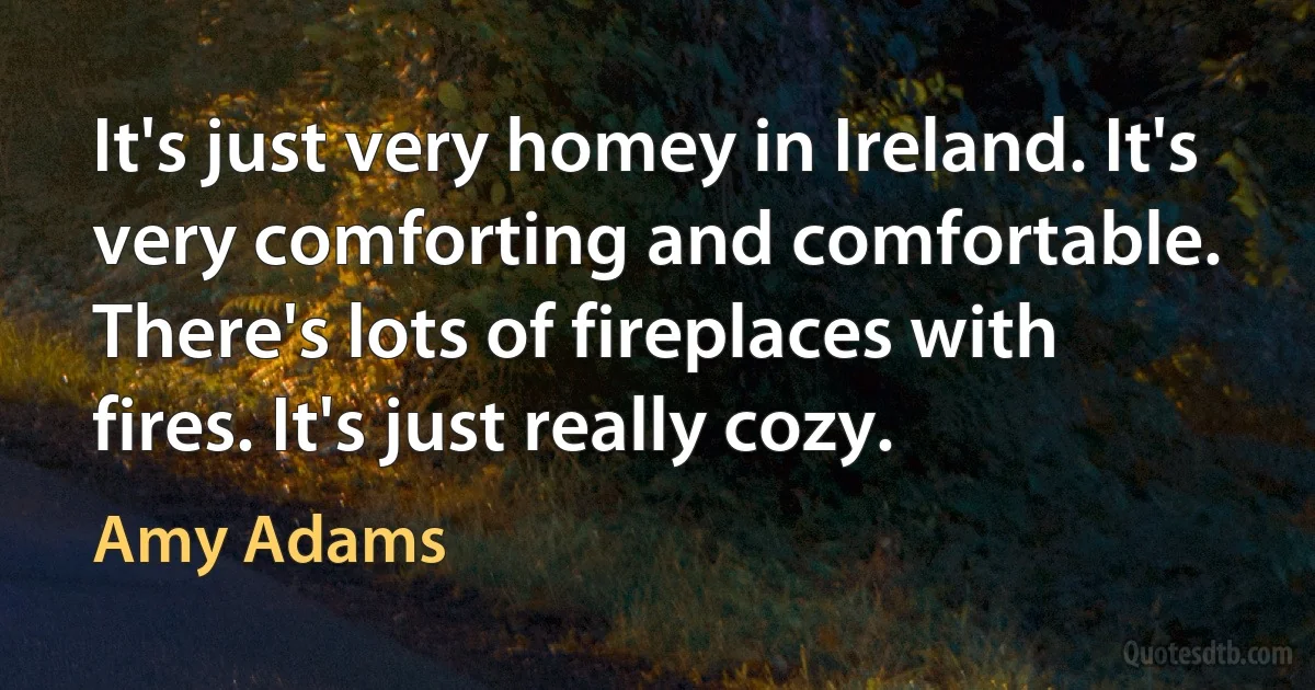 It's just very homey in Ireland. It's very comforting and comfortable. There's lots of fireplaces with fires. It's just really cozy. (Amy Adams)