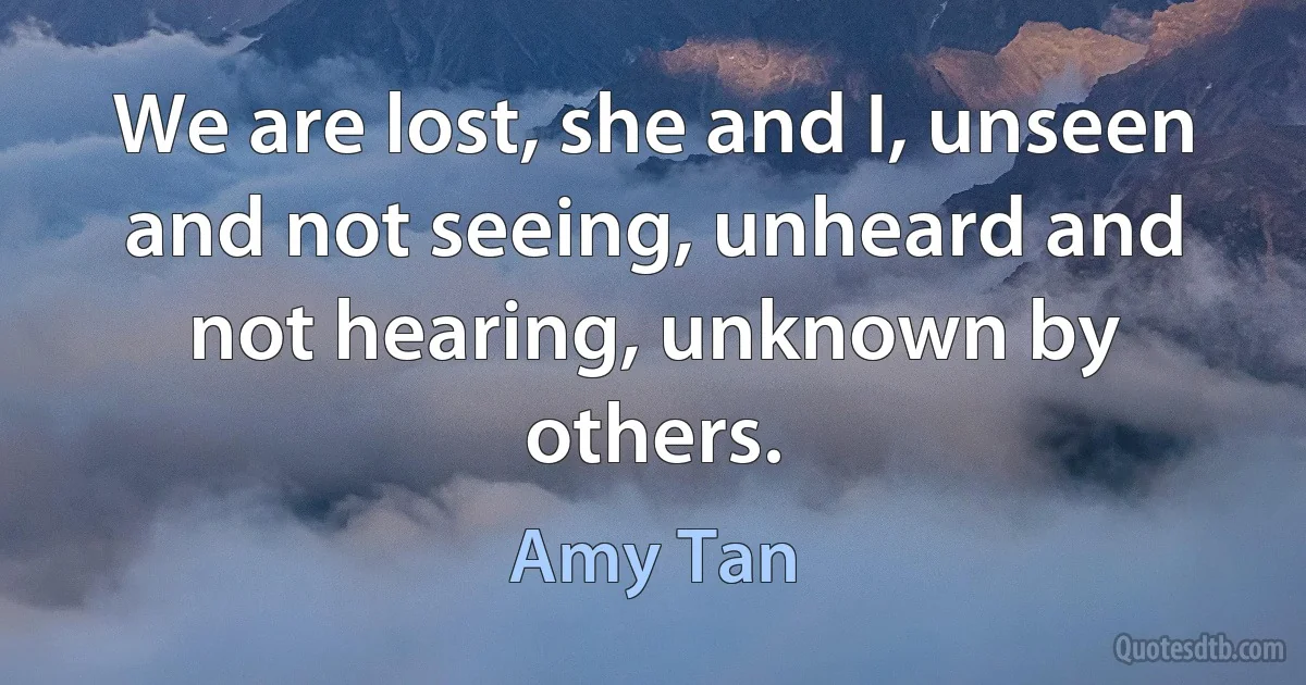 We are lost, she and I, unseen and not seeing, unheard and not hearing, unknown by others. (Amy Tan)