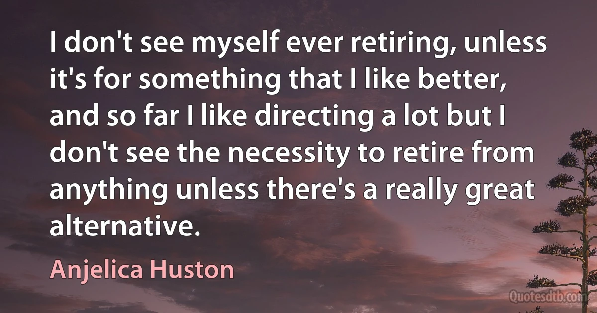 I don't see myself ever retiring, unless it's for something that I like better, and so far I like directing a lot but I don't see the necessity to retire from anything unless there's a really great alternative. (Anjelica Huston)